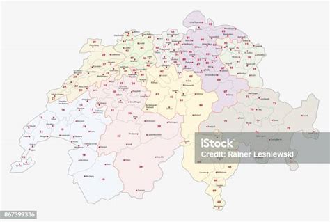 2digit Postcode Areas Switzerland Map Stock Illustration Download