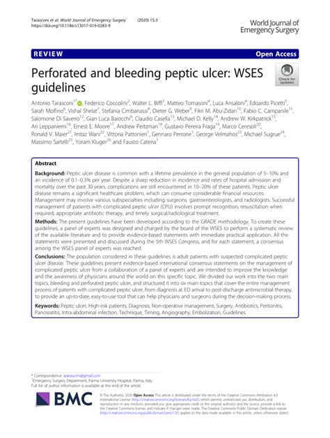 Pdf Perforated And Bleeding Peptic Ulcer Wses Guidelines