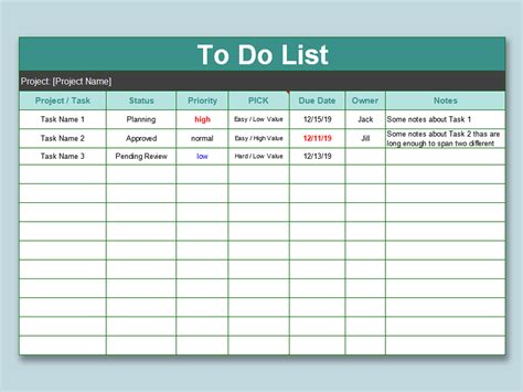 Task List Template Excel Spreadsheet Collection