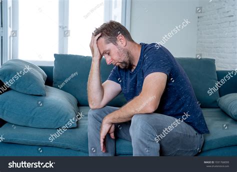 Unhappy Depressed Caucasian Male Crying Living Stock Photo 1931768099