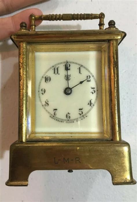 Antique Waterbury Clock Co Brass And Beveled Glass Carriage Clock