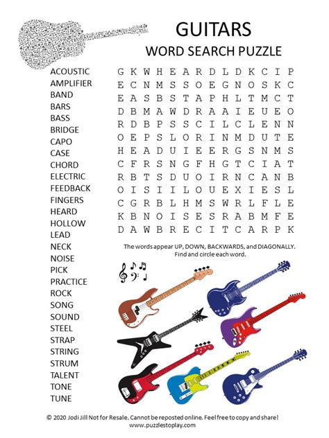 guitar Word Search Puzzle - Puzzles to Play