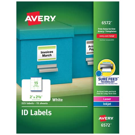 Avery Id Labels Sure Feed 2” X 2 58” 225 Labels 6572 Walmart