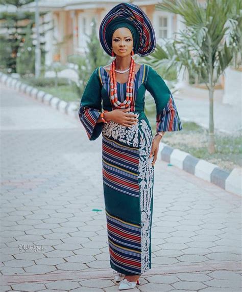 Emerald Green With Strips Aso Oke For Couplesnigerian Etsy