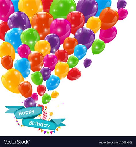 Happy Birthday Card Template With Balloons Ribbon Vector Image