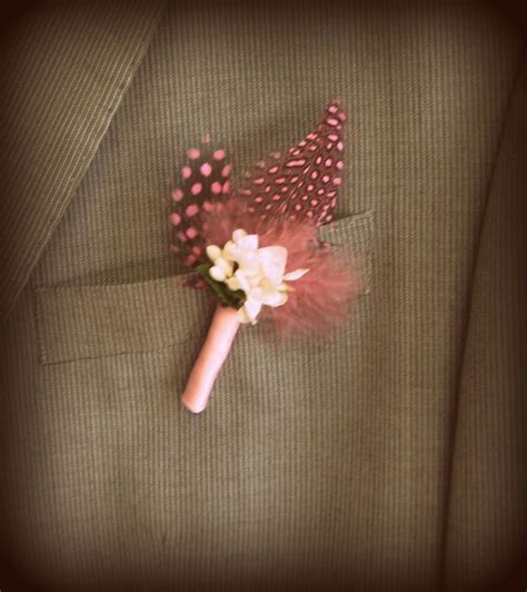 Pink And White Feather Boutonniere Feather Boutonniere Boutonniere