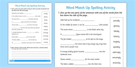 Words Ending In Ly Sentence Match Up Activity Esl Adverbs Exercises