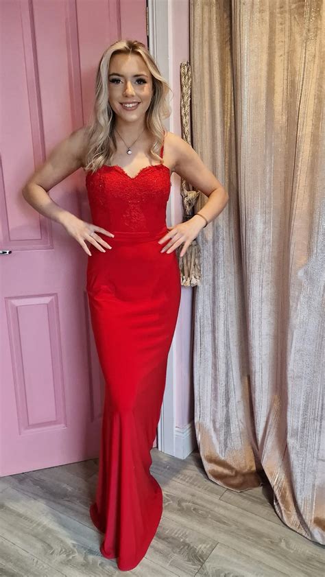 Georgia Red Laced Corset Skinny Straps Formal Prom Dress