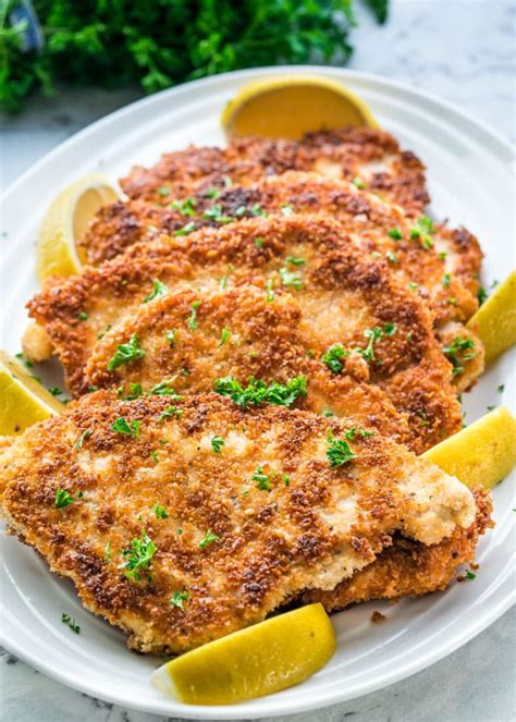 .dish, chicken schnitzel (chicken cutlets) is a pounded chicken breast coated with breadcrumbs. Chicken Schnitzel - Jo Cooks