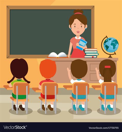 Back To School Teacher Teaching To Her Students Vector Image
