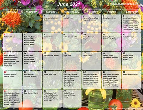Name Day Calendar 2021 Mopesik