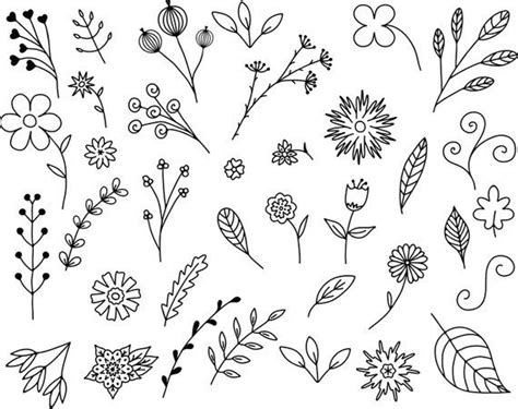 35 Floral Doodles Vector Pack Hand Drawn Doodle Clipart Leaves And