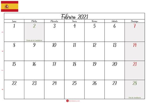 Calendario Febrero 20212 Calendario Calendario Con Dias Festivos