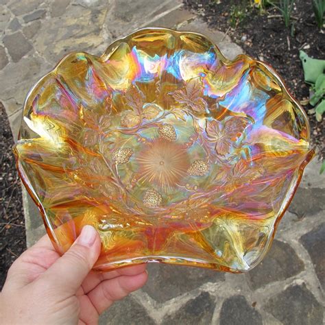 Antique Millersburg Marigold Strawberry Wreath Carnival Glass Large Bowl Carnival Glass
