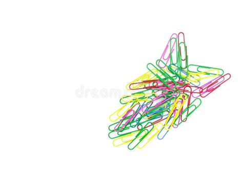 Colored Paper Clips On White Background A Lot Of Paper Clips Stock