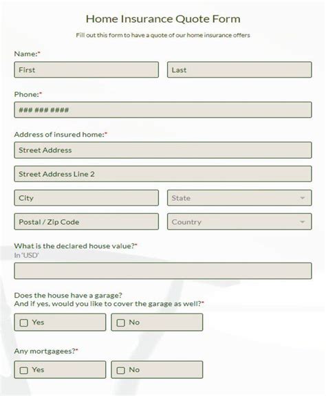 Free Home Insurance Quote Form Template 123formbuilder