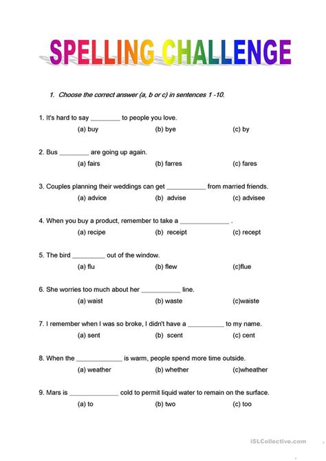 Spelling Challenge English Esl Worksheets For Distance Learning And