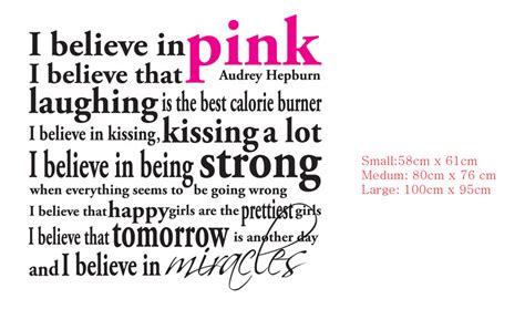 I Believe In Pink Audrey Hepburn Quote Wall Lettering