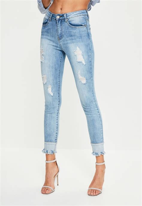 Blue Anarchy Mid Rise Reversed Hem Skinny Jeans Missguided Flannel Lined Jeans Lined Jeans