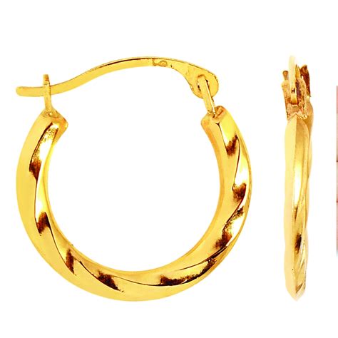 14k Yellow Gold Swirl Round Hoop Earrings Diameter 12mm