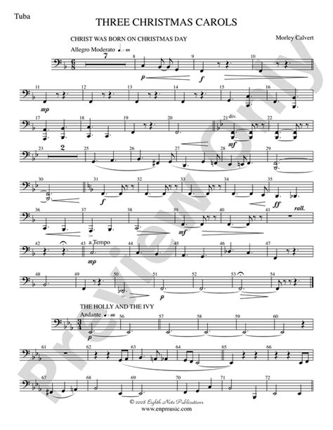 Three Christmas Carols Tuba Tuba Part Digital Sheet Music Download