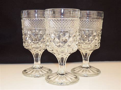 Vintage Glassware Anchor Hocking Wexford Set Of Three Goblets Glass Bar Glassware Stemware