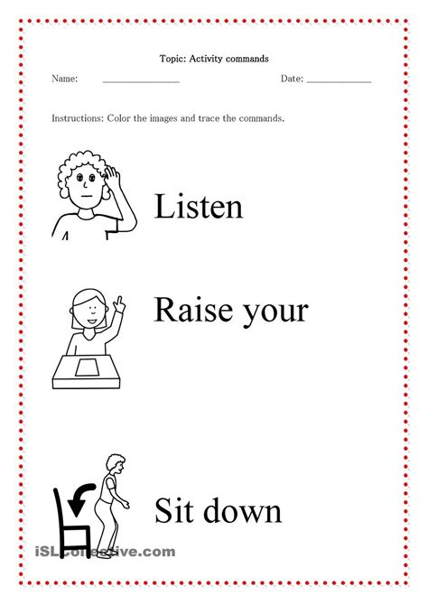 Most of the lessons are videos or available as powerpoint download with embedded sounds. Classroom Commands (With images) | Classroom commands, Kindergarten worksheets, Printable ...