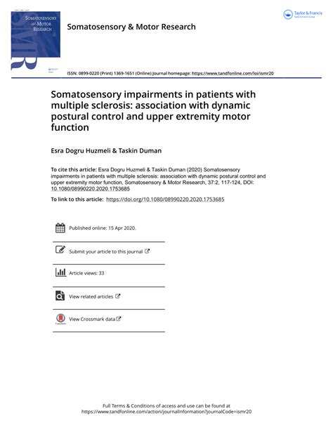 Pdf Somatosensory Impairments In Patients With Multiple Sclerosis