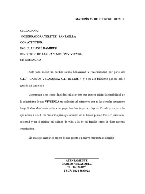 Carta De Solicitud Vivienda Pdf Agitación Conflicto Armado