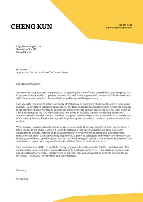 Cover Letter Template For College Students