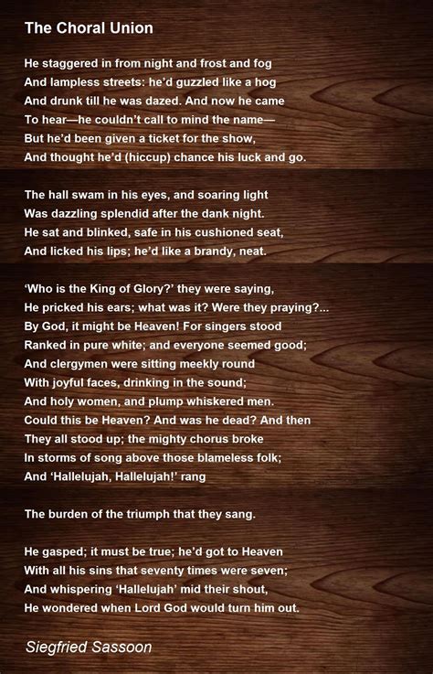 The Choral Union The Choral Union Poem By Siegfried Sassoon