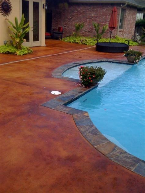 If you have an existing concrete patio that is cracked or stained, it can be resurfaced. stained concrete pool deck. I think this color is Pinto by ...