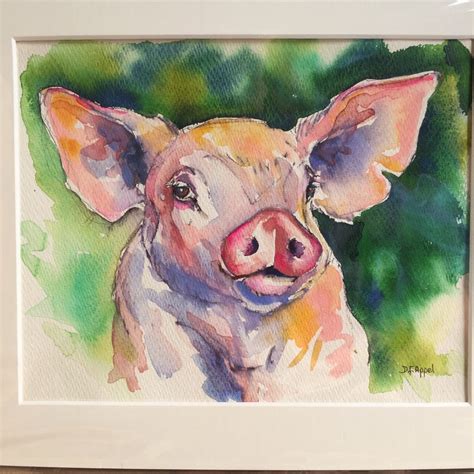 Pig Painting Pig Watercolor Painting Piglet Painting Etsy