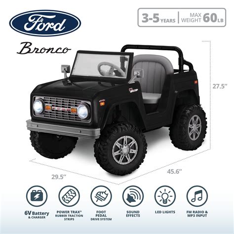 Classic Ford Bronco 6 Volt Ride On Toy By Kid Trax Ages 3 To 5 Black