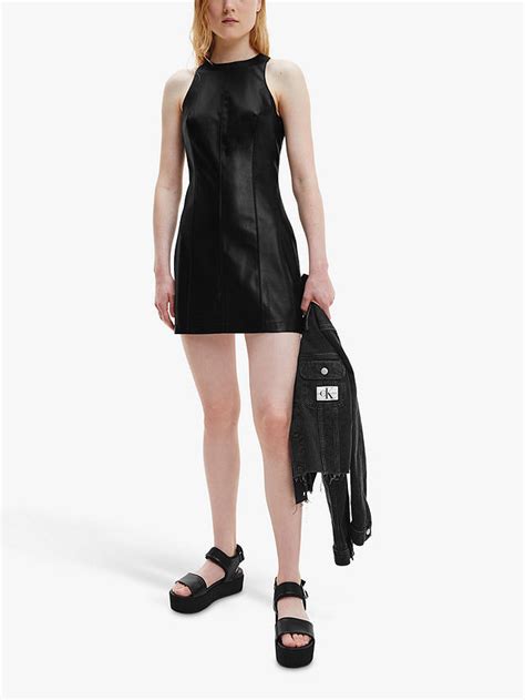 Calvin Klein Jeans Faux Leather Mini Dress Ck Black At John Lewis