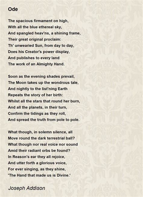 Ode Poem By Joseph Addison Poem Hunter