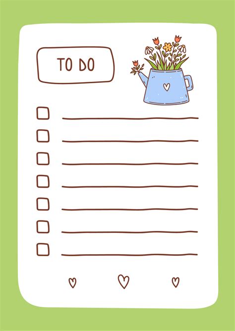 To do list template decorated by spring flowers in a teapot. Cute