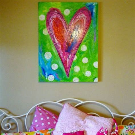 Heart painting on canvas using cling wrap. Whimsy Heart Original Painting for Youth 30 x 40 | Etsy ...