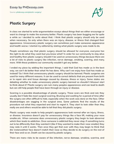 Plastic Surgery Argumentative And Informative Essay
