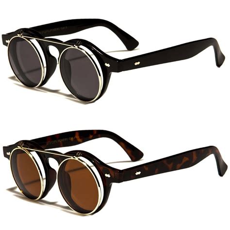 Cool Flip Up Lens Steampunk Vintage Retro Style Round Sunglasses Tortoise Gold Round