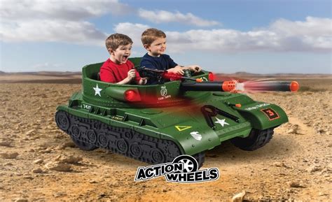 Thunder Tank Ride On With Working Cannon And Rotating Turret 24 Volt Green