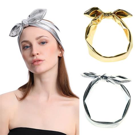 Women Silver Gold Headband Vintage Cross Knot Elastic Hair Bands Soft