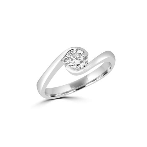 18ct White Gold Diamond Swirl Cross Over Engagement Ring