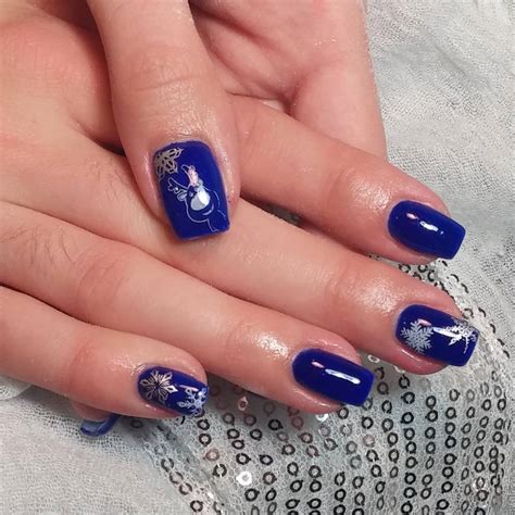 Download Blue Nails With Silver Design Images Blue And White Nails Coffin