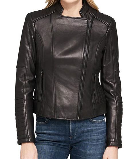Womens Asymmetrical Zipper Shoulder and Sleeves Quilted Leather Biker ...