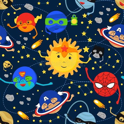 Seamless Pattern With Solar System Vector Illustration Eps Editorial