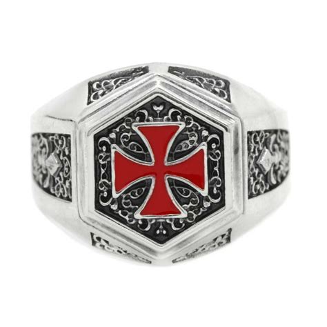 Knights Templar Ring The Order Of Solomon Temple Signet With Cross Red