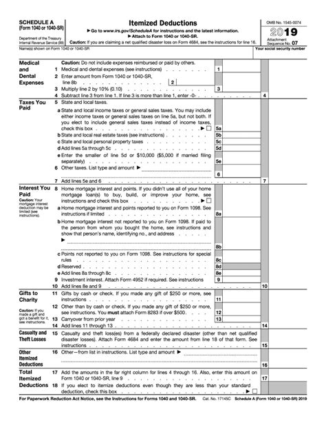 Irs 1040 Schedule A 2019 Fill And Sign Printable Template Online