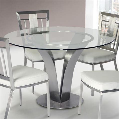 Armen Living Cleo Glass Top Round Dining Table With Brushed Stainless