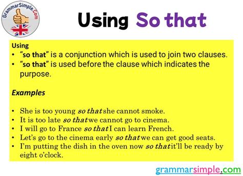 Using So That And Example Sentences Grammar Simple Writing Words